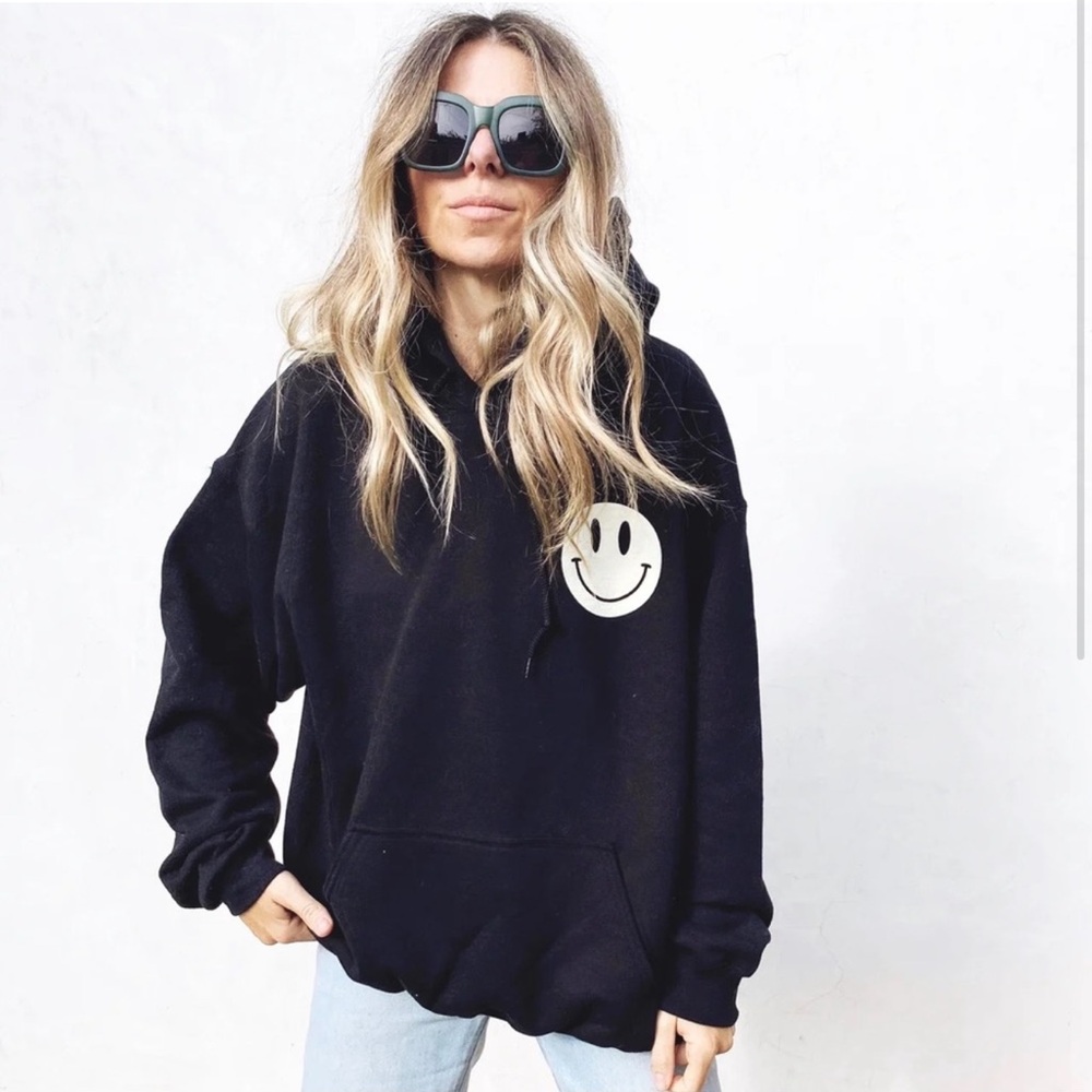 Ascot and Hart Black Smiley Face Hoodie